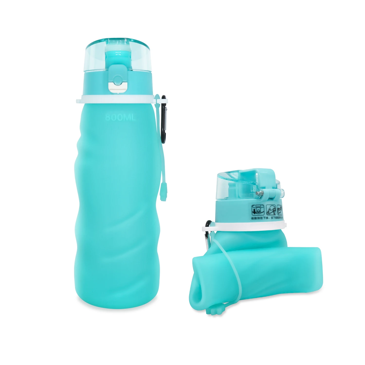 Gym water shaker Silicone Folding Water Bottle With Screw Lid 800ml Outdoor Sport Portable Cup Car Rollable bottle Bpa Free