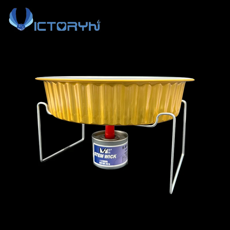 VGT Wholesale deal Tin foil hotpot Convenient and quick Golden round disposable aluminum foil container with clip and fuel