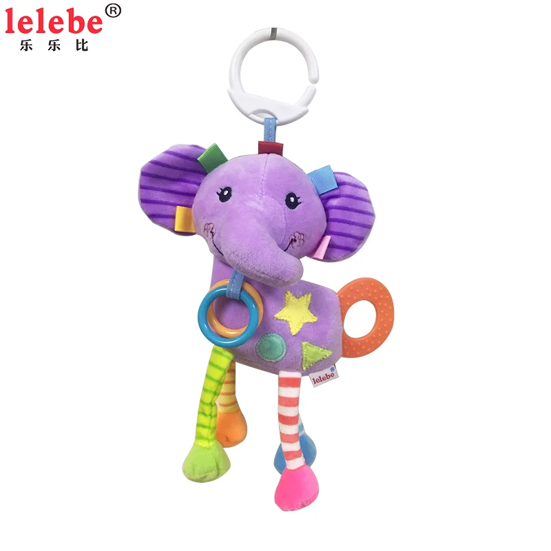 
lelebe 2019 friendly stuffed soft anima lwith round silicon teether infant toys with Rattles toys for plush baby toy 