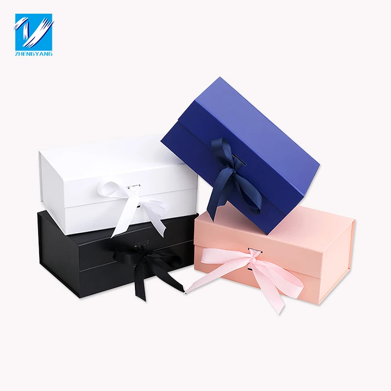 Роскошная жесткая картонная подарочная коробка с магнитной застежкой, складная Подарочная коробка с логотипом на заказ, большие упаковочные коробки для одежды с лентой