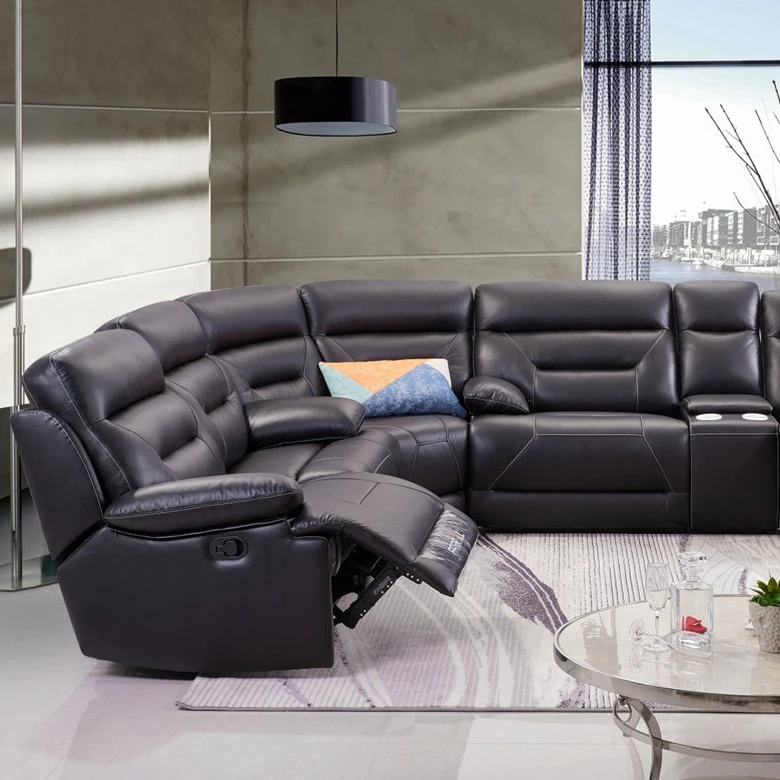High end modern simple light luxury sectional electric function wholesale factory recliner leather living room furniture