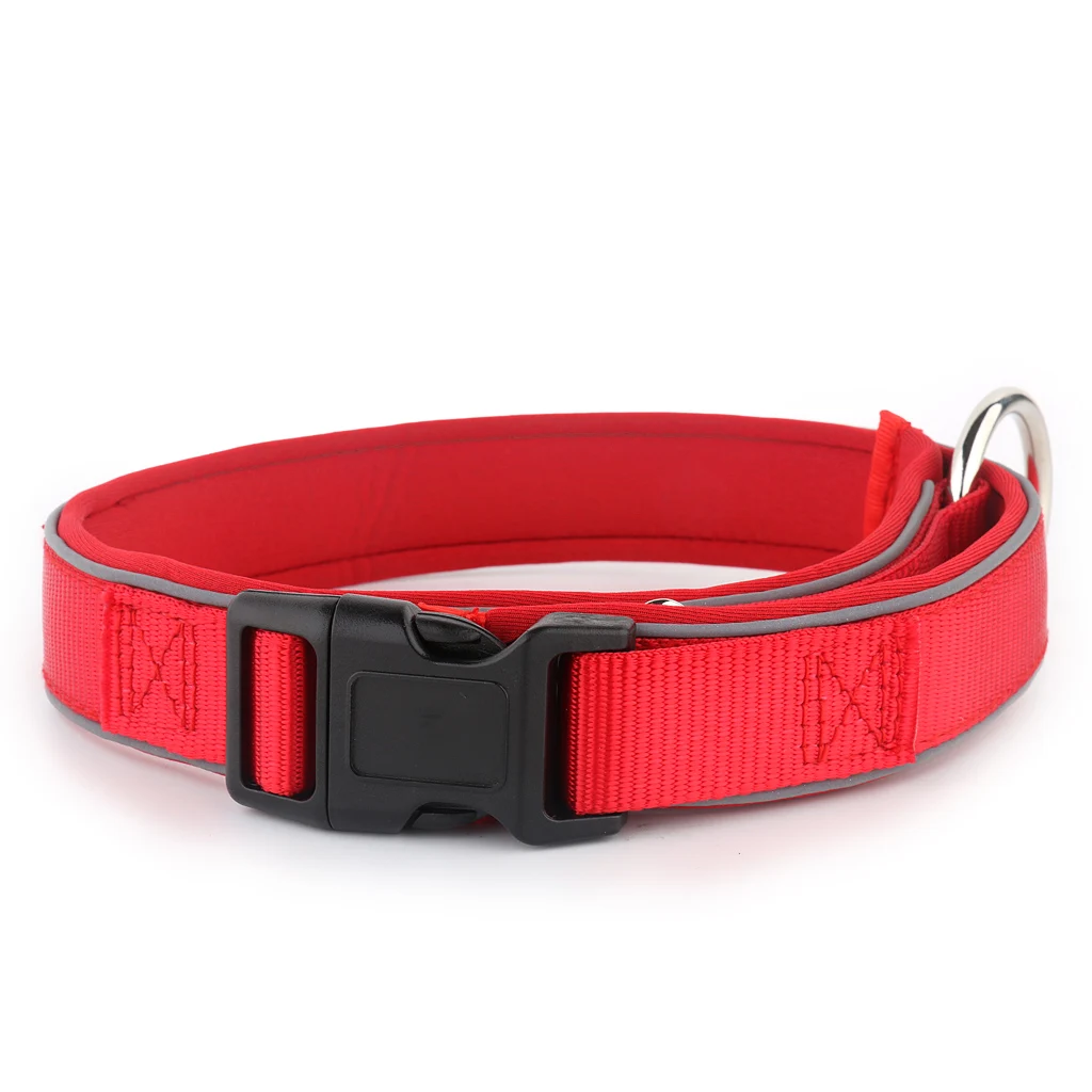 Factory price Nylon webbing Neoprene reflective padded Dog collar with Metal O ring