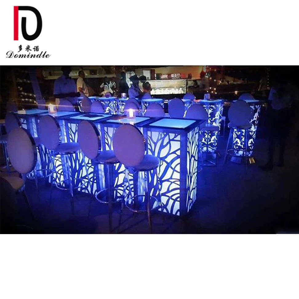 wedding bar furniture stainless steel frame LED light cocktail bar table