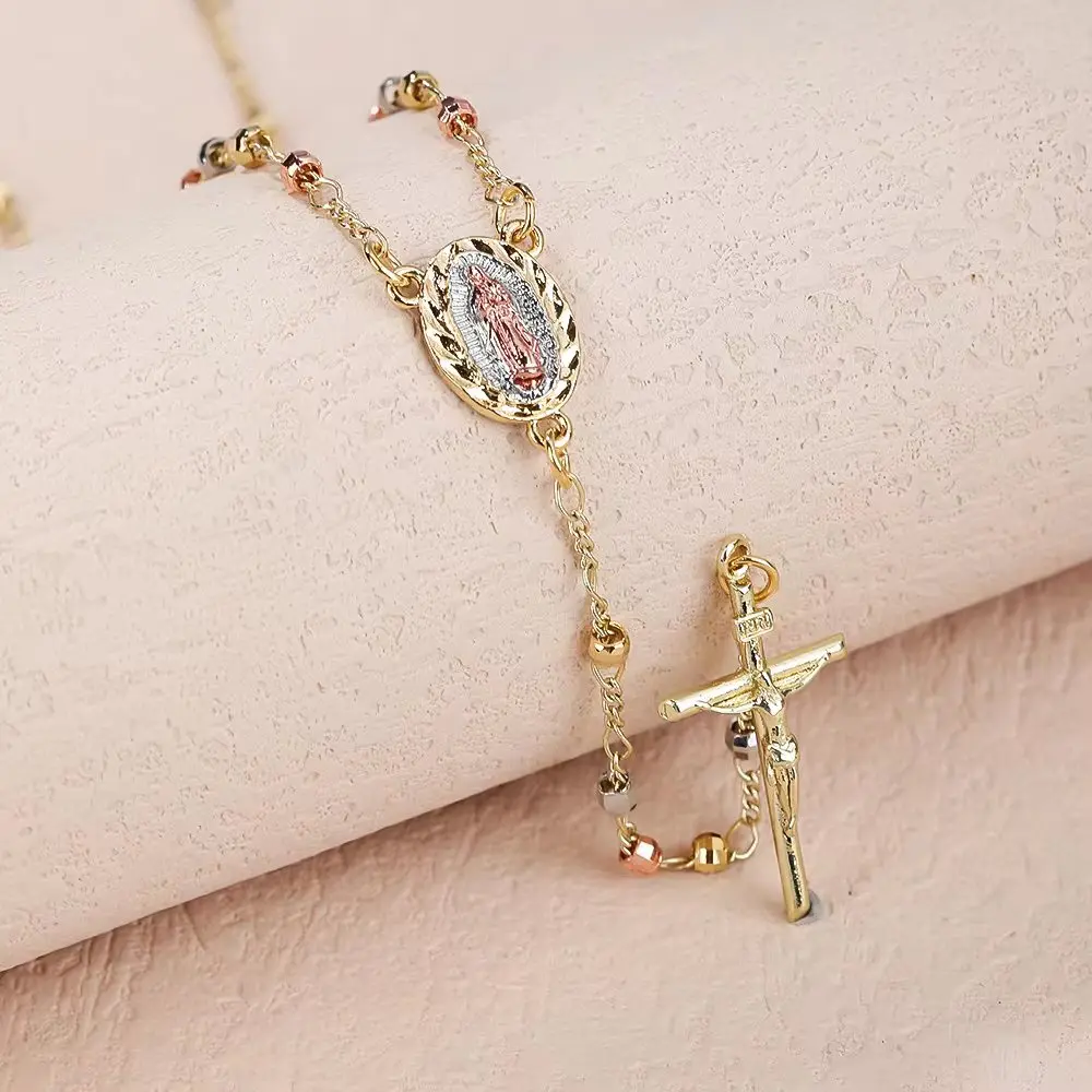 Оптовая продажа модных религиозных ювелирных изделий ожерелье 18k позолоченный Иисус на кресте кулон хип-хоп четки ожерелье