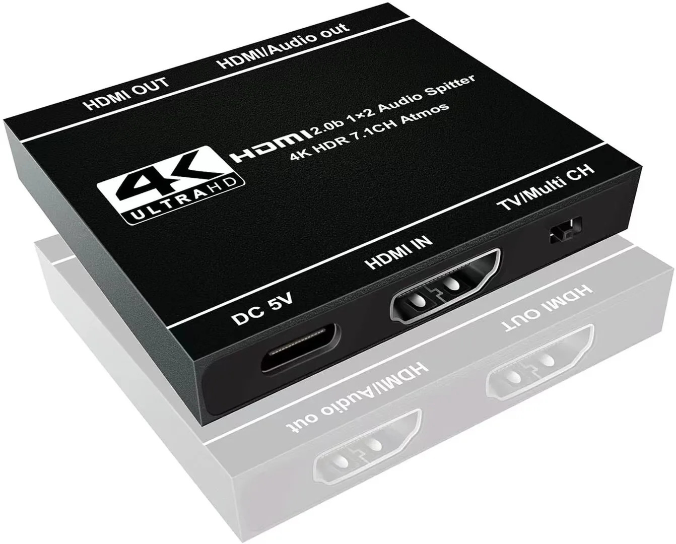 2 Mode HDMI Audio Splitter 1 in 2 Out, 1x2 HDMI 2.0b Splitter HDCP2.2 for Dual Monitors or Audio/HDMI Mixed Mode