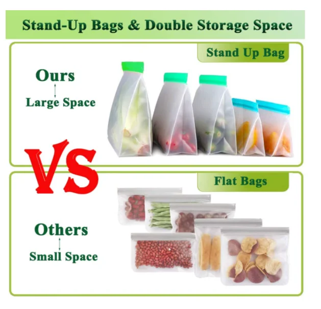 12 pack BPA FREE  Extra-Thick PEVA Eco friendly Zipper Leakproof Freezer Bag Washable Reusable Sandwich Snacks PEVA Storage Bags