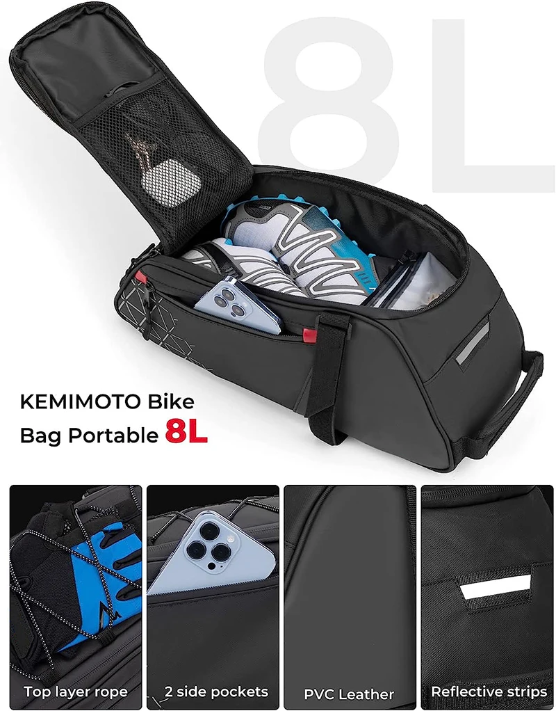 Rear Bike Rack Bag 8L PVC Waterproof Pannier for Road and Mountain Bikes for Cycling