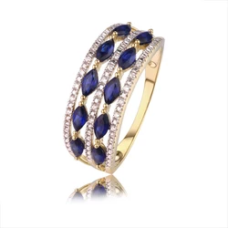 Factory Custom Made Yellow Gold Plated Ring Set With Lab Created Sapphire Banding For Wedding
