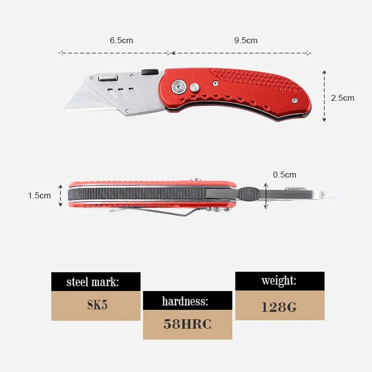 Free Sample Replaceable Blade Folding Aluminum Handle Utility Pocket Box Cutter Quick Change Blade Carpet Knife Drywall Cutter
