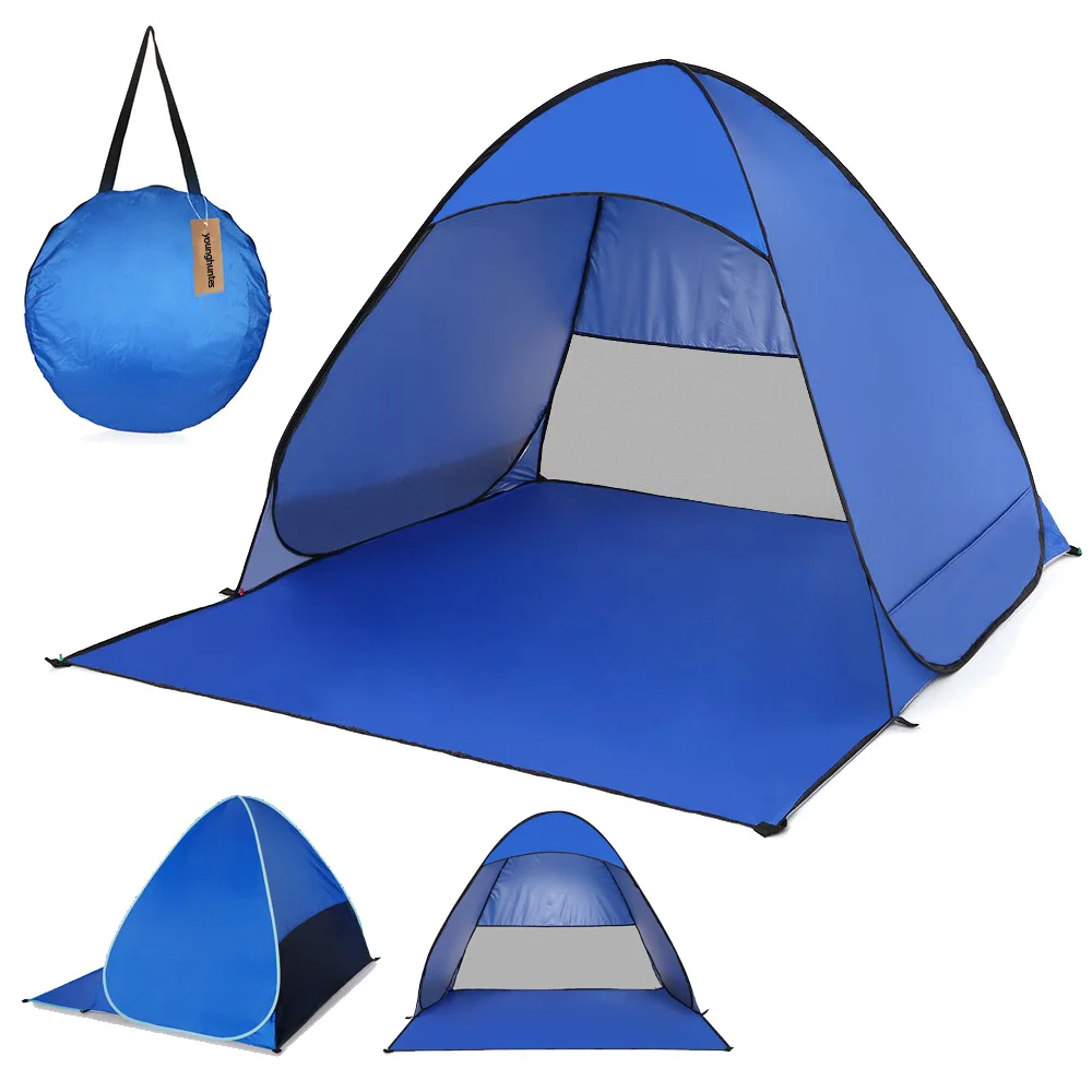Younghuntes Water Resistant Uv 30 Camping Resort Stretch Hole Frame Sunshade Pop Up Instant Quick Beach Half Tent With Pouch