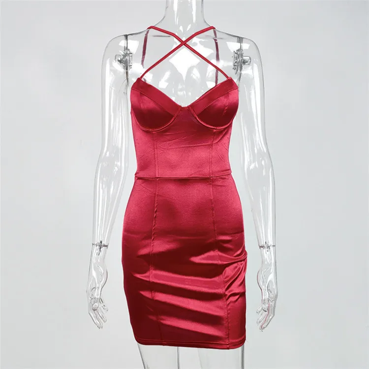Wholesale New Silk Women Mini Night Bodycon Evening Party Dresses Satin Summer Sexy Ladies Club Dress