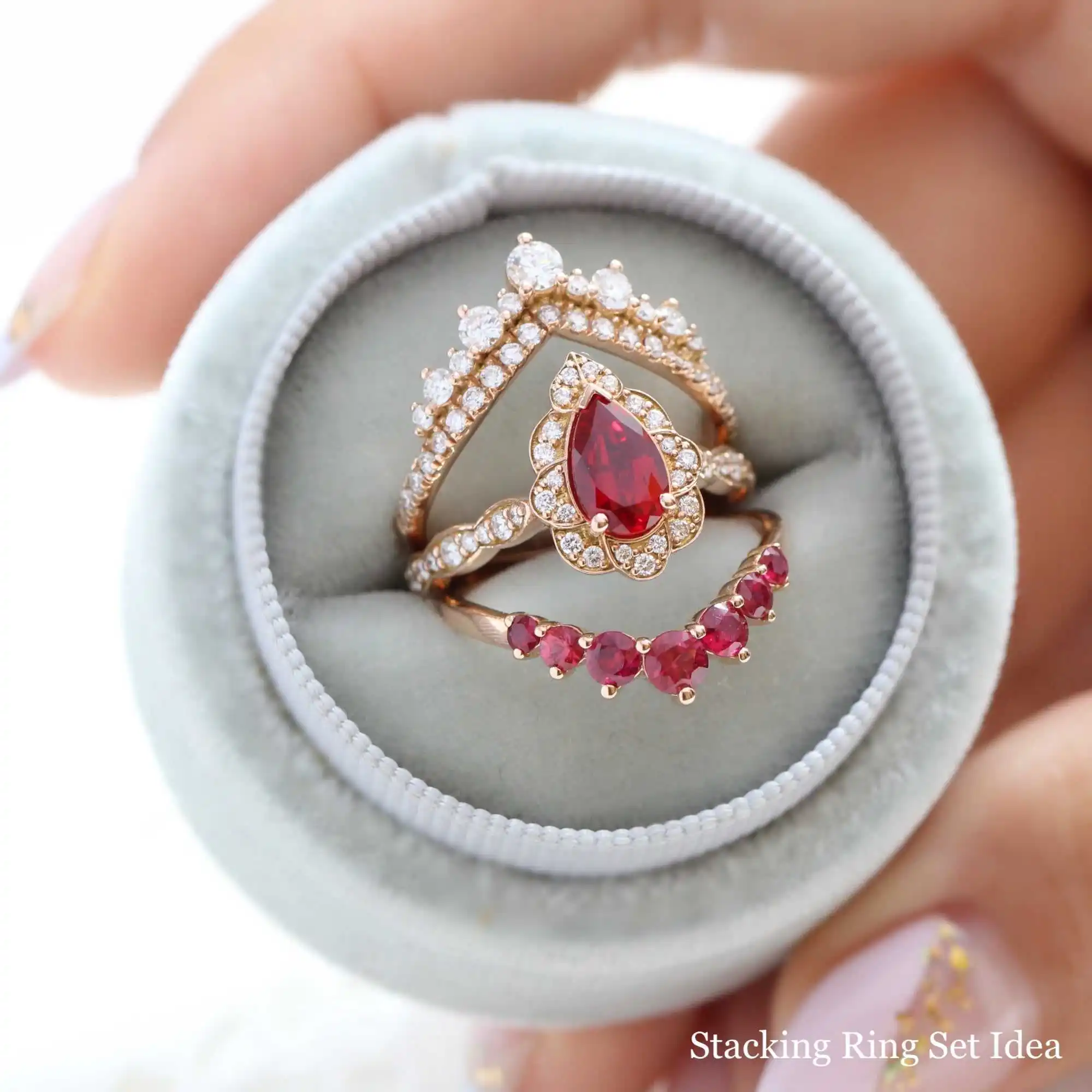 Customized 10k 14k 18k Solid Gold 5*8mm 1ct Pear Ruby Ring Vintage Floral Moissanite Gemstone Engagement Band For Women