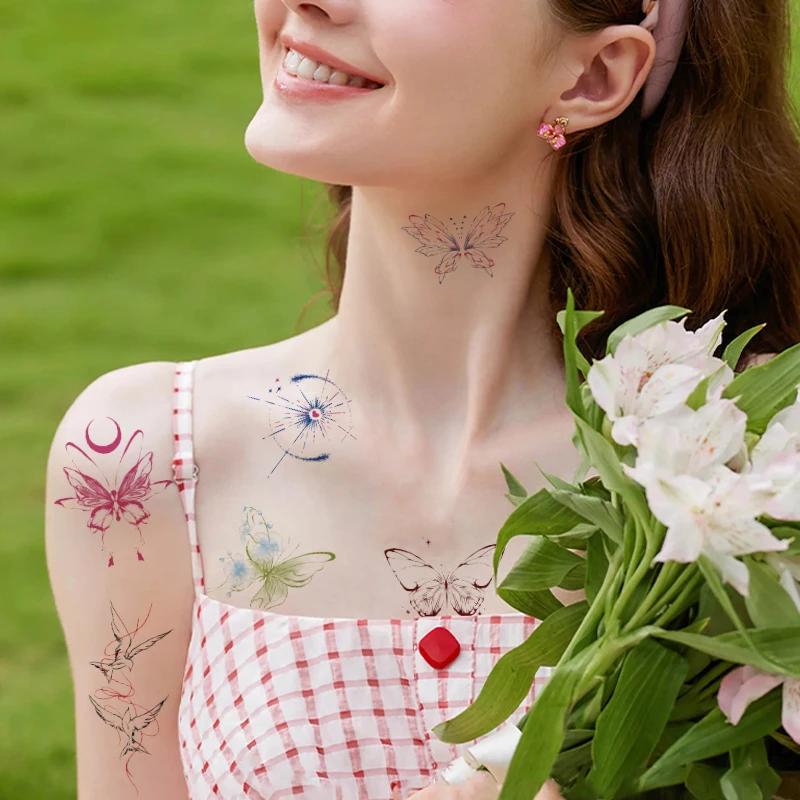 New Colorful Fireworks Cat Butterfly Fresh Tattoo Stickers for Girls Temporary Tattoo Stickers for Arms and Fingers