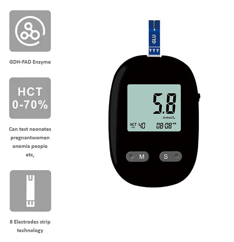 Blood Glucose Monitoring System Equipment Quick Test Auto Coding Blood Glucose Monitor Electric Plastic CE Greetmed Family
