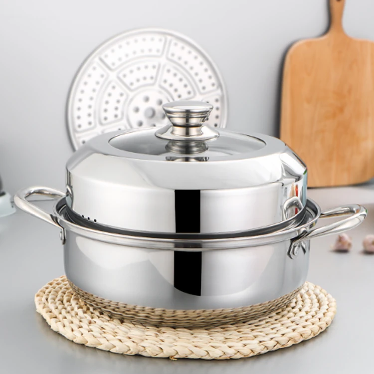 Multi-function stainless steel 2 layer hot pot steamer double boiler pot