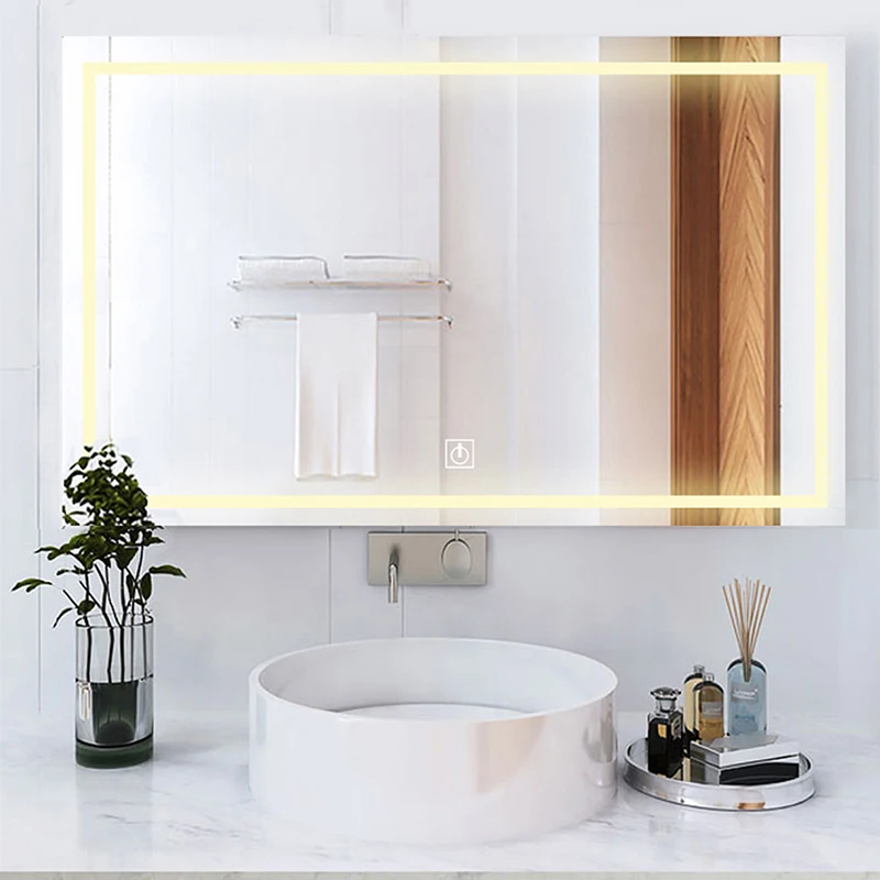 Wall-mounted Rectangular Frameless Backlit Anti-fog Mirror Led Make Up shower mirror Bathroom Smart Mirrors with Lights