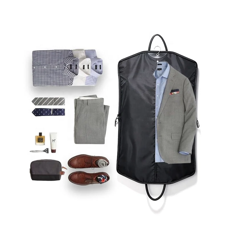 Clothes Dust Cover Hanging Household Suit Storage Changing Pocket Cover Nylon Stitching Leather Garment Bag Garment Cover