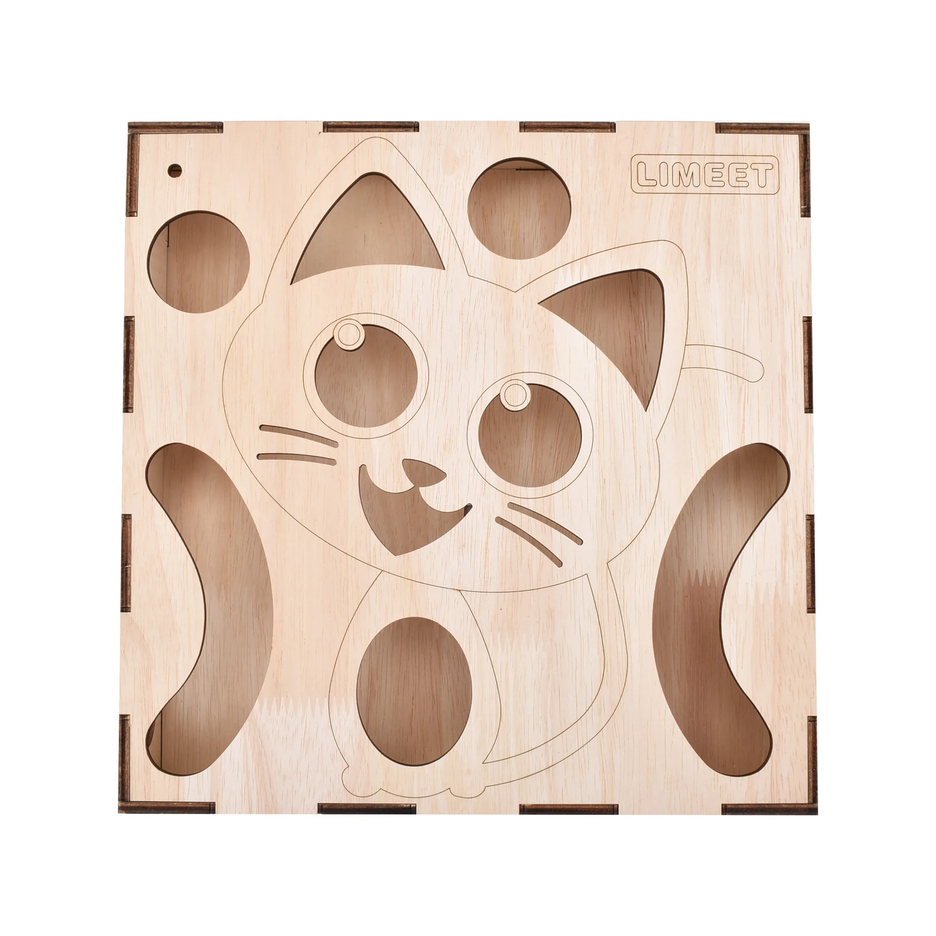Custom Laser Engraved Logo Cat Puzzle Toy Wooden Toy Gift Hunt Box Funny Box with Balls