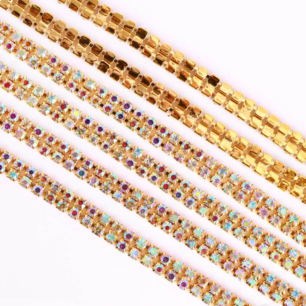 Factory Wholesale SS6 SS8 SS12 SS16 Sew On Copper Claw Rhinestone Cup Chain Crystal Strass Chains For Garment accessories