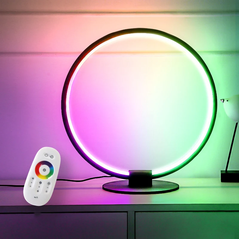 Кольцевые настольные лампы с регулируемой яркостью RGB современные красочные светодиодные прикроватные светильники для спальни гостиной