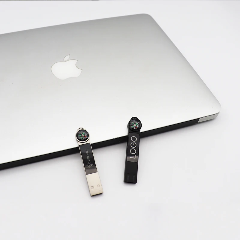 Metal compass  usb Custom thin paper clip LED light pendrive 8GB 16GB 32GB 64GB 128GB with glowing LOGO usb flash drive