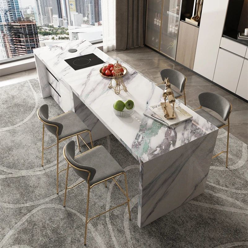 Luxury Modern Sintered Stone Slabs Countertops Kitchen Island Floating Telescopic Kitchen Island Table