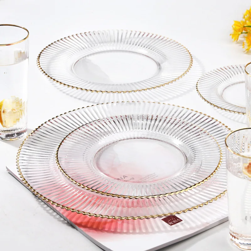 Hot 2023 charger plates Round Phnom Penh Crystal Glass Plate Hotel Heat Resistant Glass Dinner Plate Wedding Tableware
