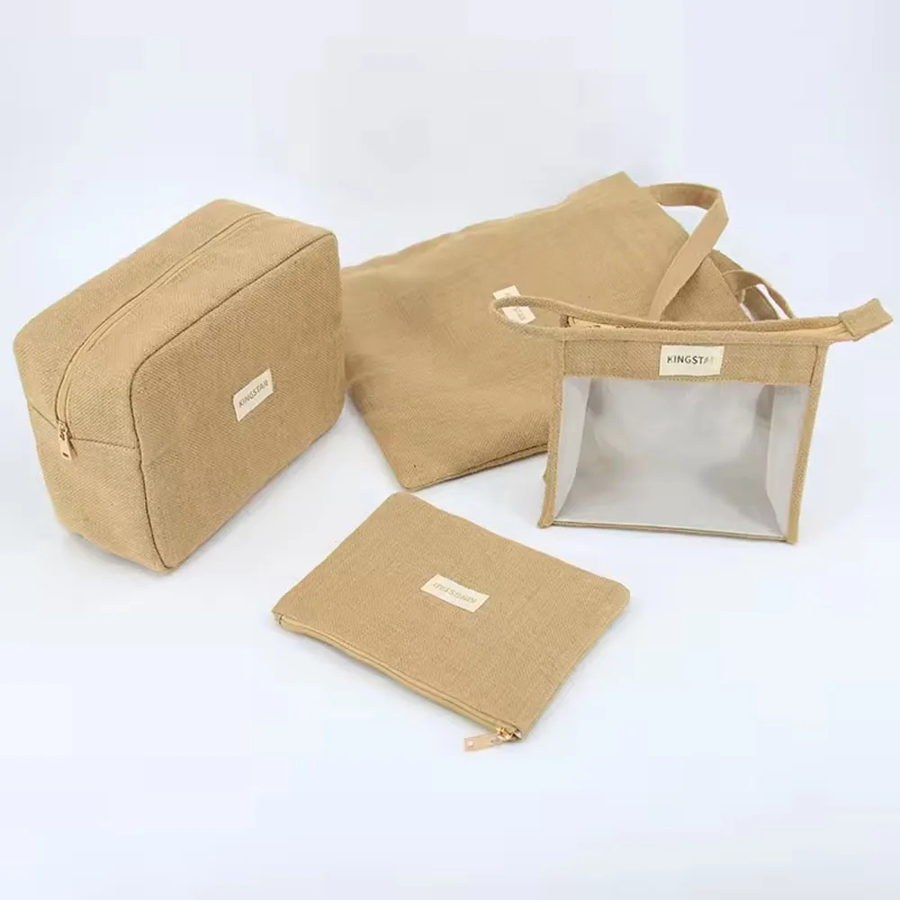 Travel Toiletry Pouch Jute Canvas Large Travel DYI Cosmetic Bag Pouch Jute Cosmetic Bag Small Brganic Hemp Makeup Bag