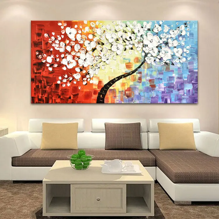 Art Gallery Picture Hanging Textured Hand Painted Cherry Tree Oil Painting Modern 3D Abstract Wall Art Canvas