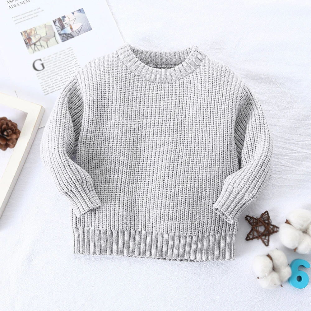 Wholesale autumn winter children sweater solid kntwear 66-130 cm kids knit pullover loose sweater for toddler girls