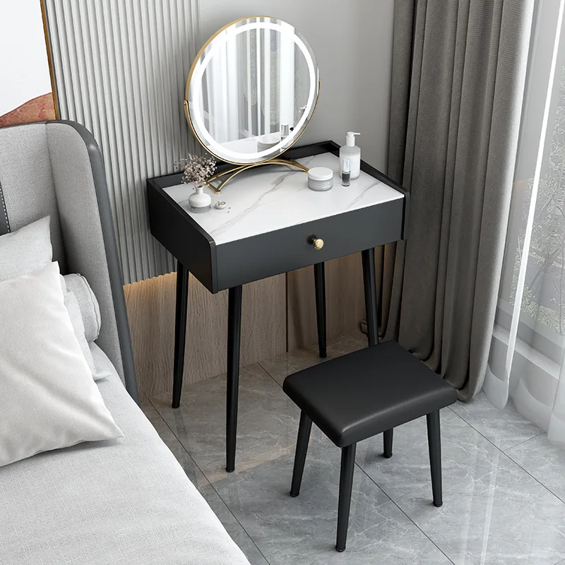 Luxury Popular Cosmetic Sliding Mirror Design Wooden Bedroom Slate Countertop Modern  Simple  European Style Dressing Table