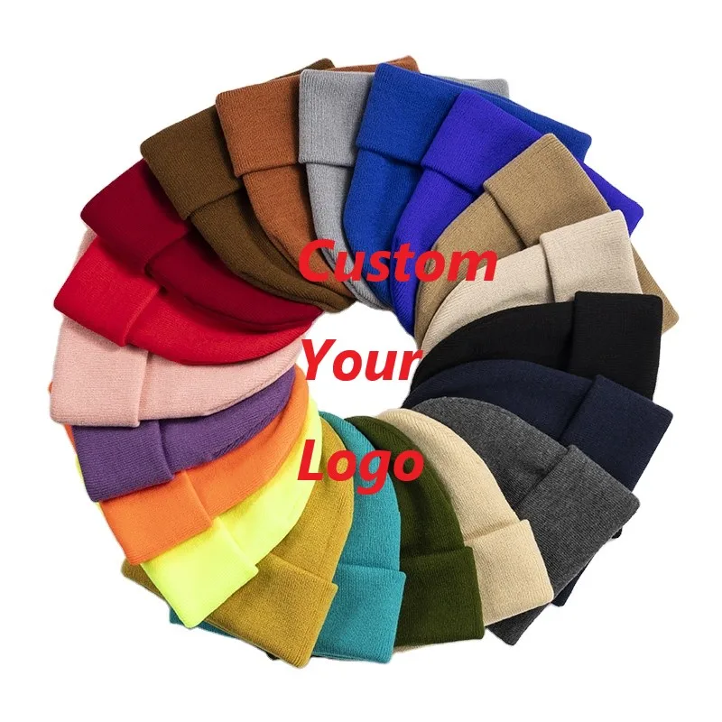 Cuffed Plain Skull Knit Hat Cap Unisex Knit Winter Hat Knitted Beanie for Men and Women