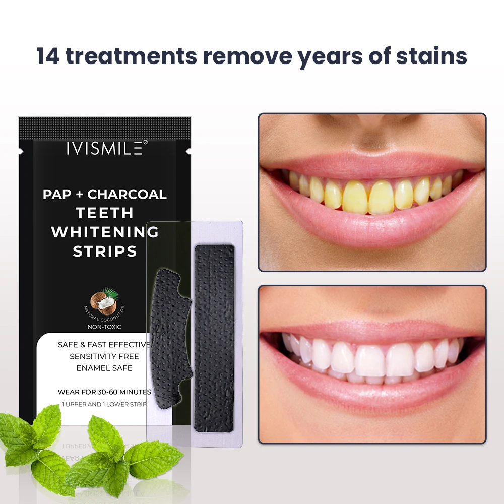IVISMILE Customized 14 Black Bags Activated Charcoal Formula Professional Tooth Whitening Strips