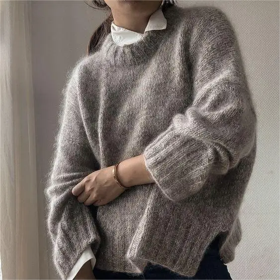 2024 Manufacturer Custom Ladies Pull en Mohair Pullover Knitwear Jumper Chunky Knit Mock Neck Mohair Sweater Women