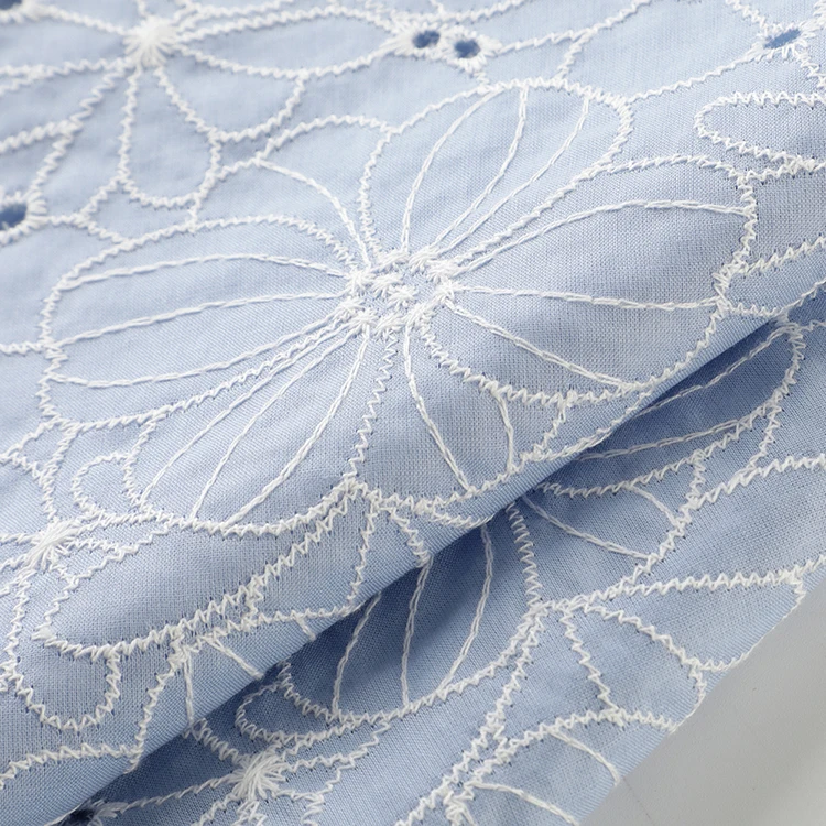 Fast delivery quality skin friendly embroidery floral soft cotton fabric for casual dress