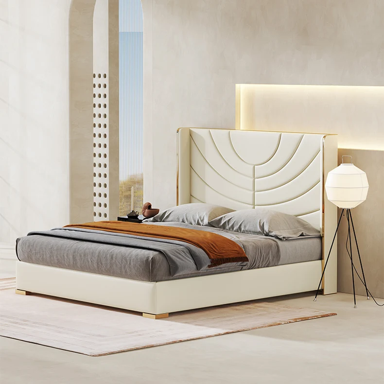 luxury italian bedroom set furniture king size modern Italy latest double bed designer furniture set leather luxury bed