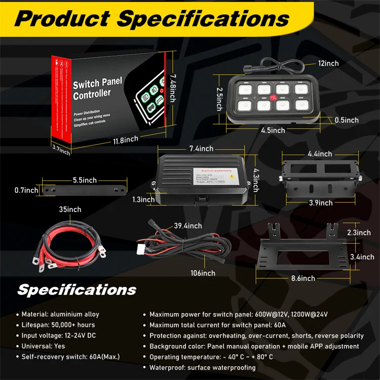 12-24 Volt Phone APP Control 8 Button RGB Backlighting Switch Panel Power System