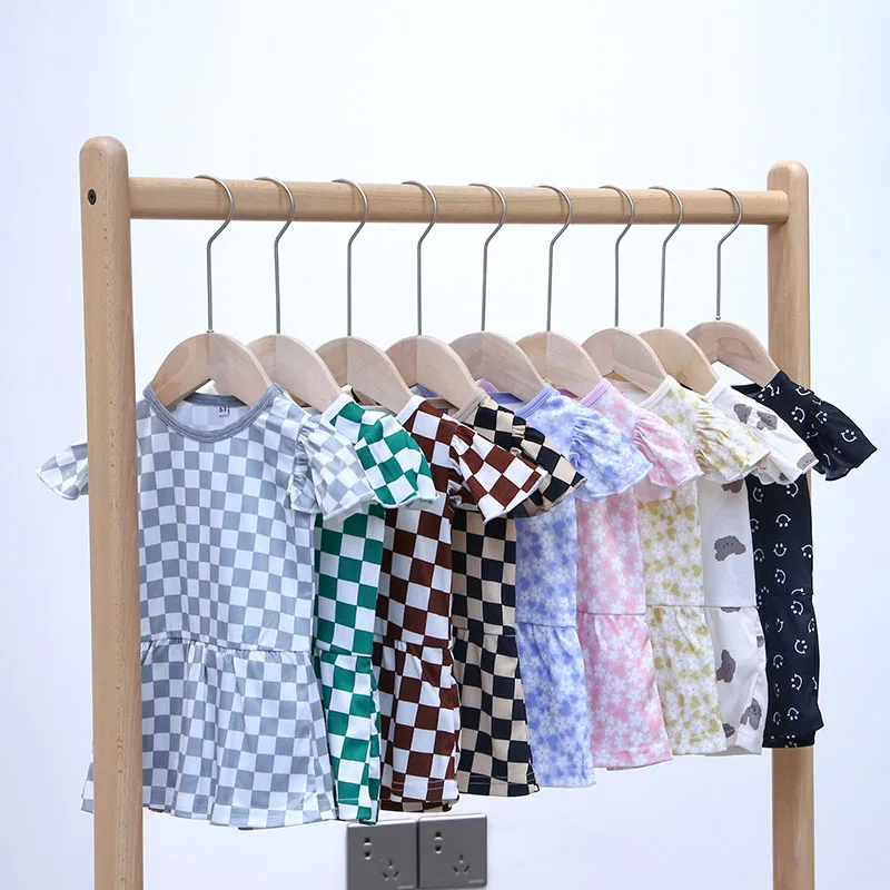 Hongbo OEM/ODM Baby Skirts Floral Short sleeved Infant Skirts Romper Bamboo Spandex Baby Dresses for girls