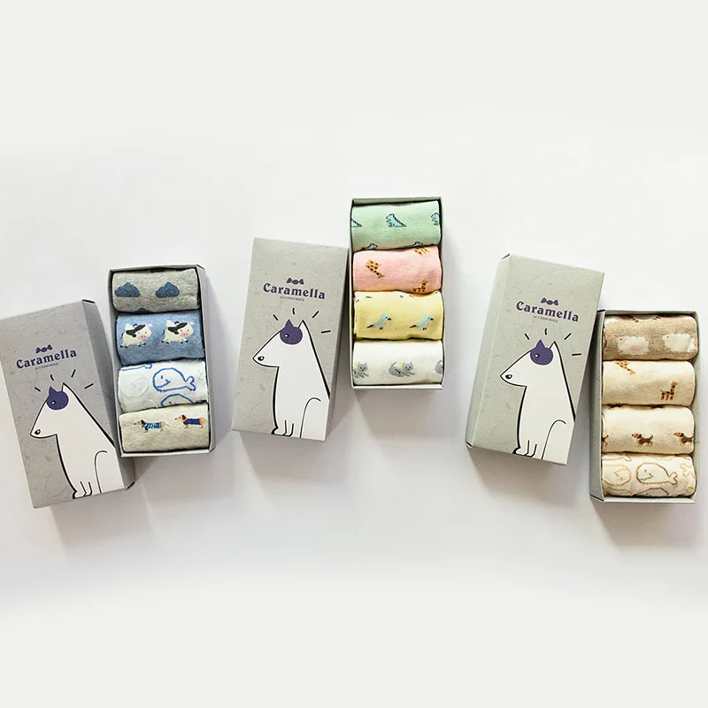 4 Pairs Spring Autumn young girls low cut Cute Cartoon cheap women ankle socks