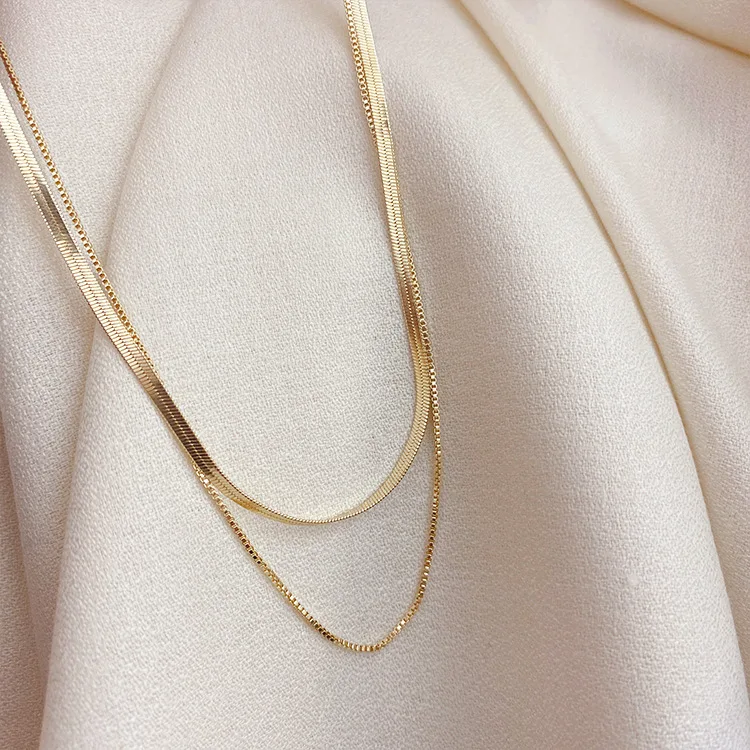 2021 New Double Layered Titanium Snake Link Chain Choker Necklace Simple Gold Color Collar Necklaces