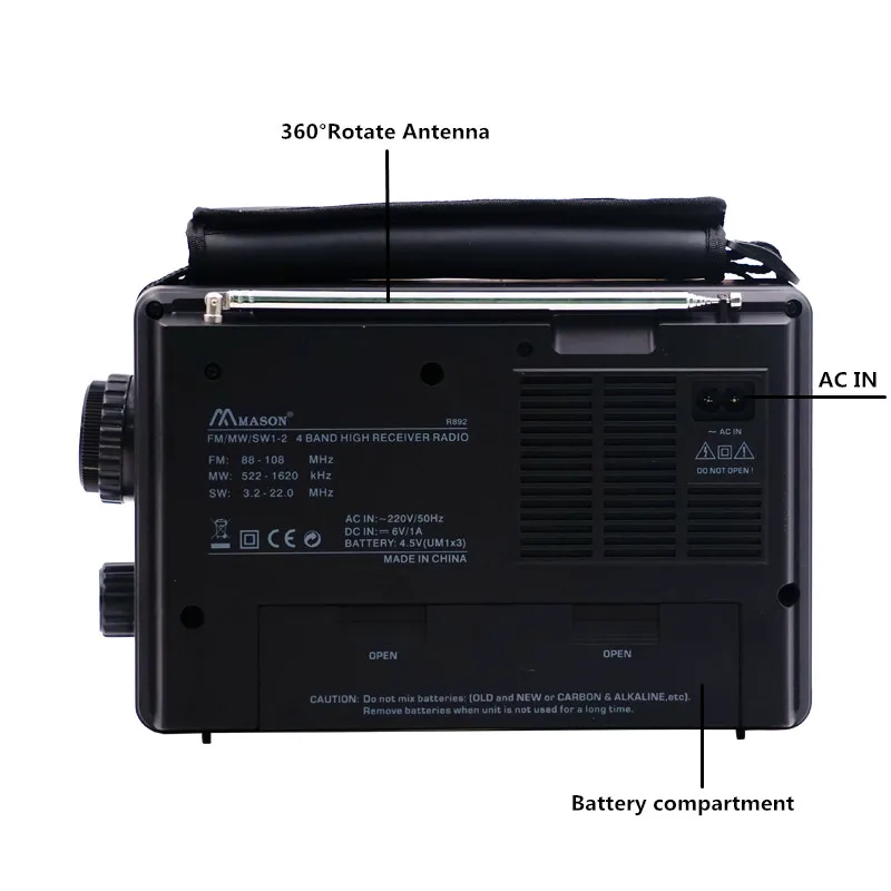 Mason High Quality High Sensetivity Long Range Radio Receiver Old Vintage AM/FM/SW1-2 Portable Radio
