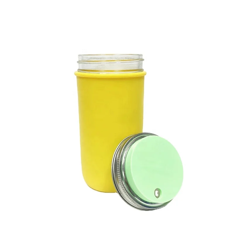 70mm 86mm glass mason jar silicone lids with hole straw for drinking with stainless steel rings