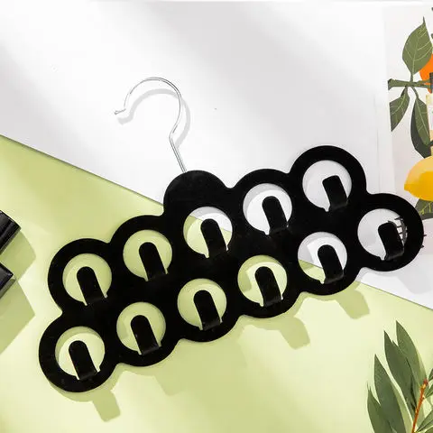 Single Tier Plastic Flocked Belt Hanger Non-Slip Velvet Silk Scarf Rack with Hook Clothing Hijab Hangers Velvet Fabric Hangers