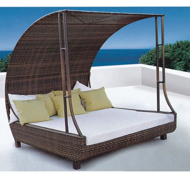 All weather Outdoor Lounge Bed Sun Bed With Sofa For Commercial Hotel Patio Garden Outdoor Furniture