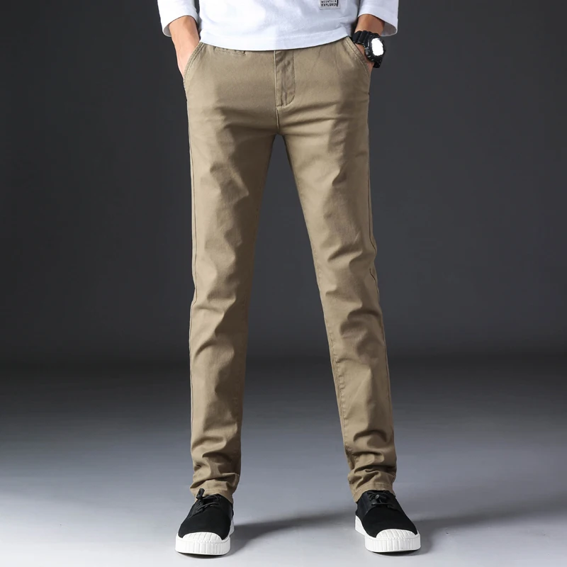 Custom OEM ODM brand casual classic cotton soft light slim fit straight men dress chino khaki trousers pants