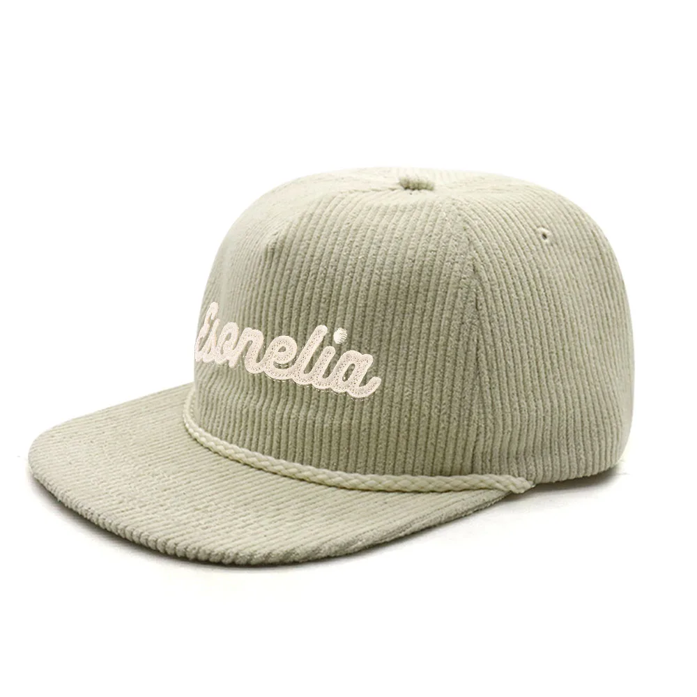 Custom Low Profile unstructured Flat Bill Gorras 5 panel Rope Corduroy Snapback Caps