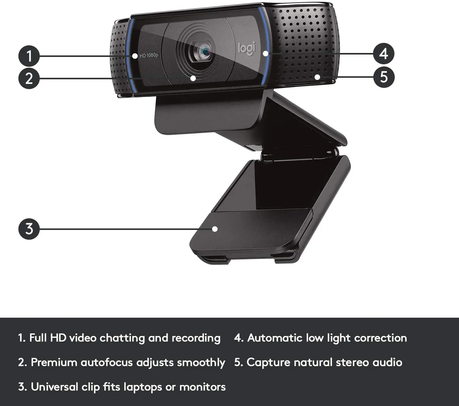Веб-камера Logitech C920 Pro HD Широкоформатная камера для видеозвонков и записи 1080p веб-камера настольного компьютера или