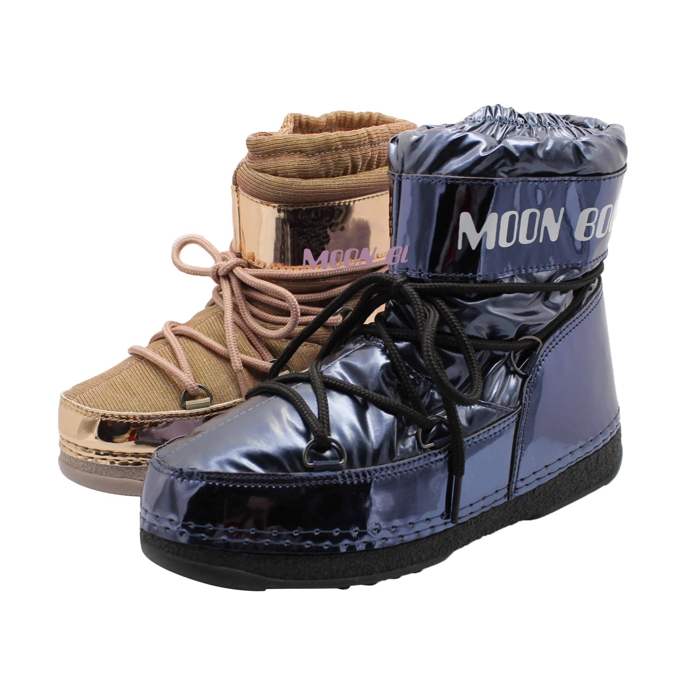 
Fashionably cute pink plush ankle design LOGO lady snow boots 