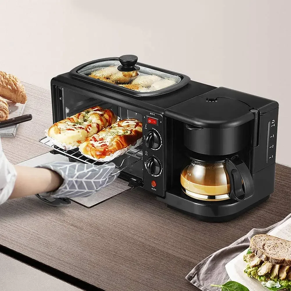 3 In 1 Breakfast Maker Electric Breakfast Station with Coffee maker Toaster Oven and NonStick Griddle