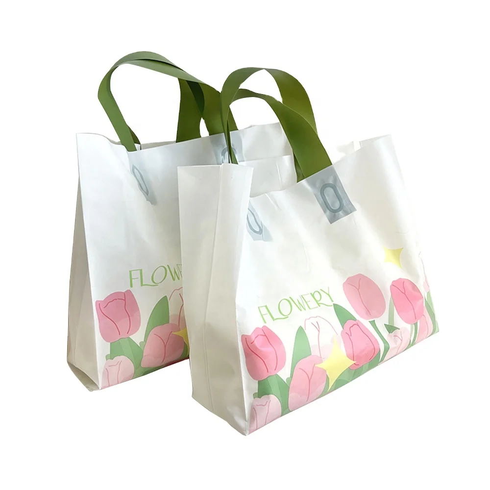 Wholesale cheap price LDPE plastic packaging bag full printing portable plastic clothing shoes shopping bag with loop handle